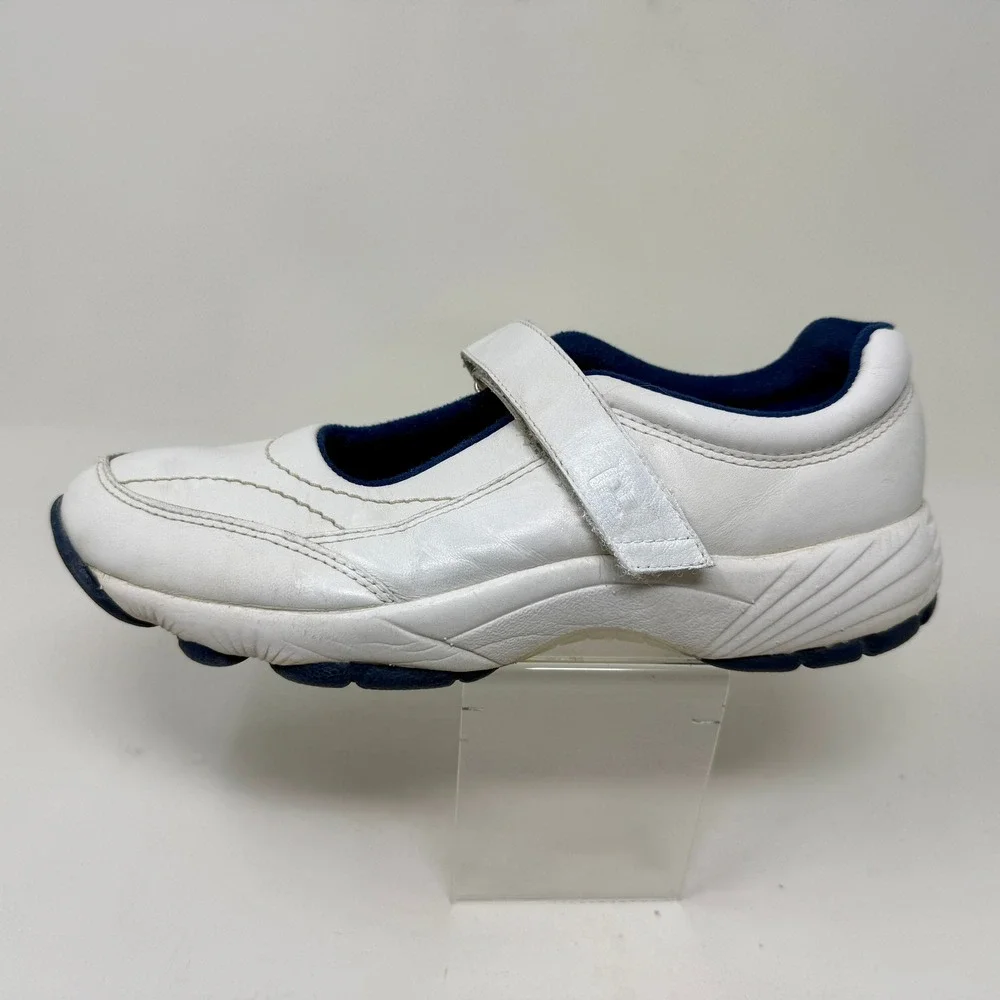 Propet W3868 Womens White Leather Mary Jane Walking Shoes Navy Blue Accent 7.5 M